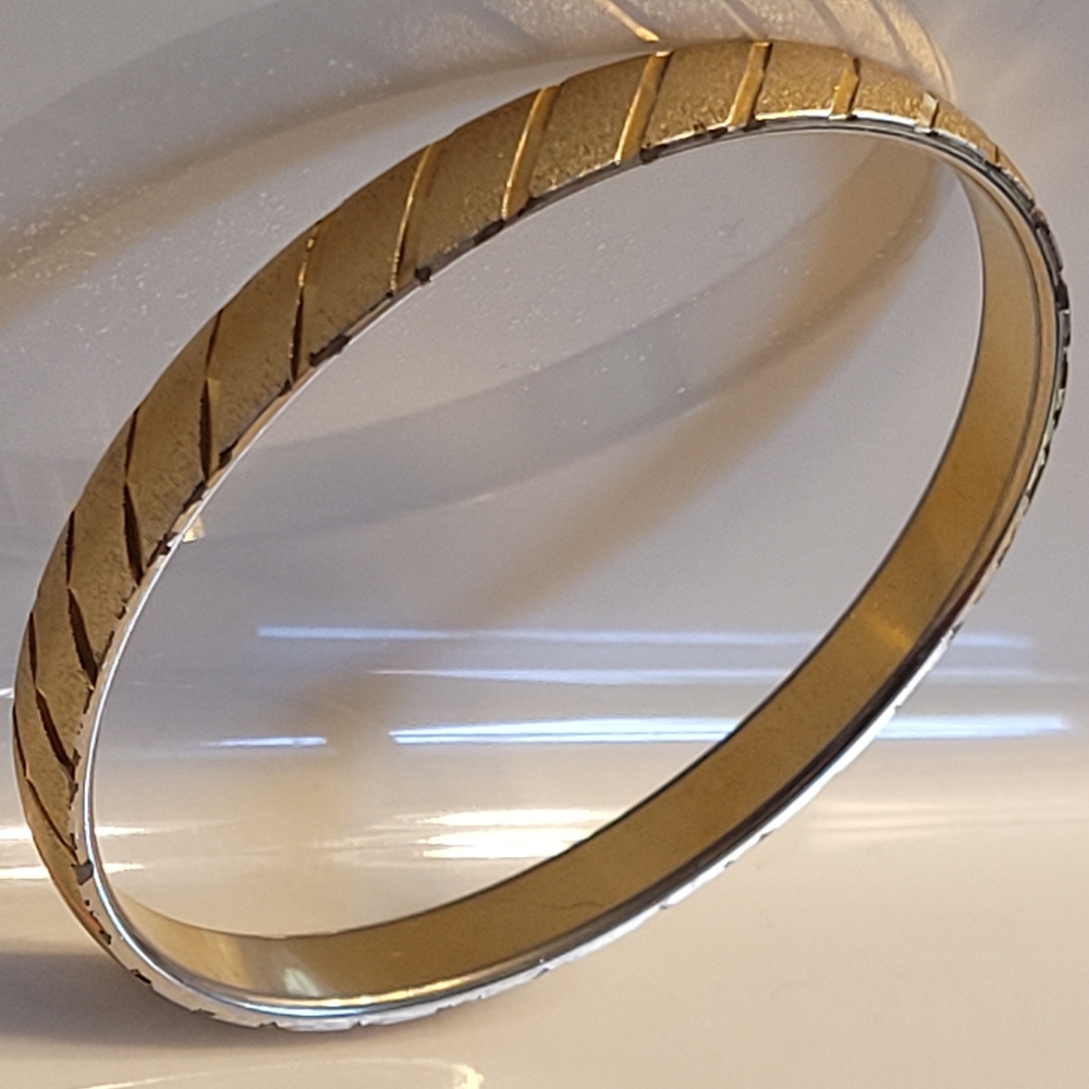 MONET Vintage Gold-tone Textured & Etched Stripes Bangle Bracelet M